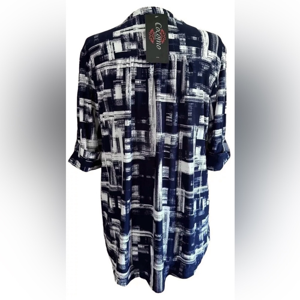 COCOMO 3X Blue White Plus Size elbow sleeve women's Blouse top tun… - Picture 2 of 10